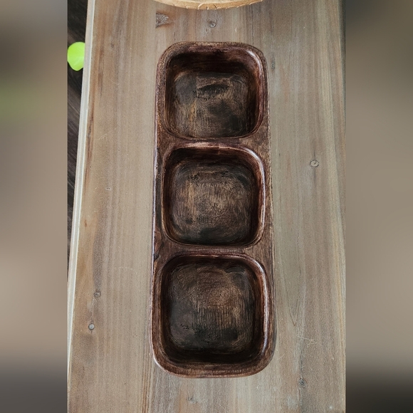 🌍 Rustic Brown Wooden Tray – Handcrafted in India 3-Compartment Organizer cute - Picture 7 of 16